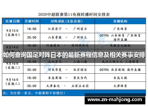 如何查询国足对阵日本的最新赛程信息及相关赛事安排