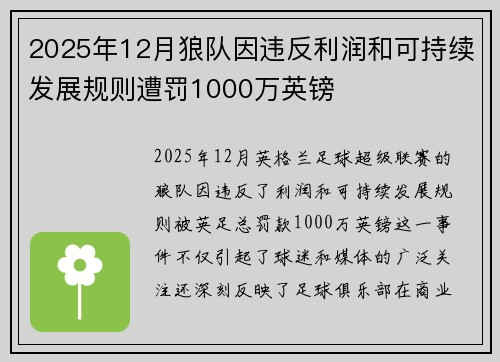 2025年12月狼队因违反利润和可持续发展规则遭罚1000万英镑
